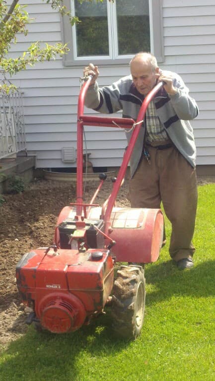 Lou's grandfather gardening